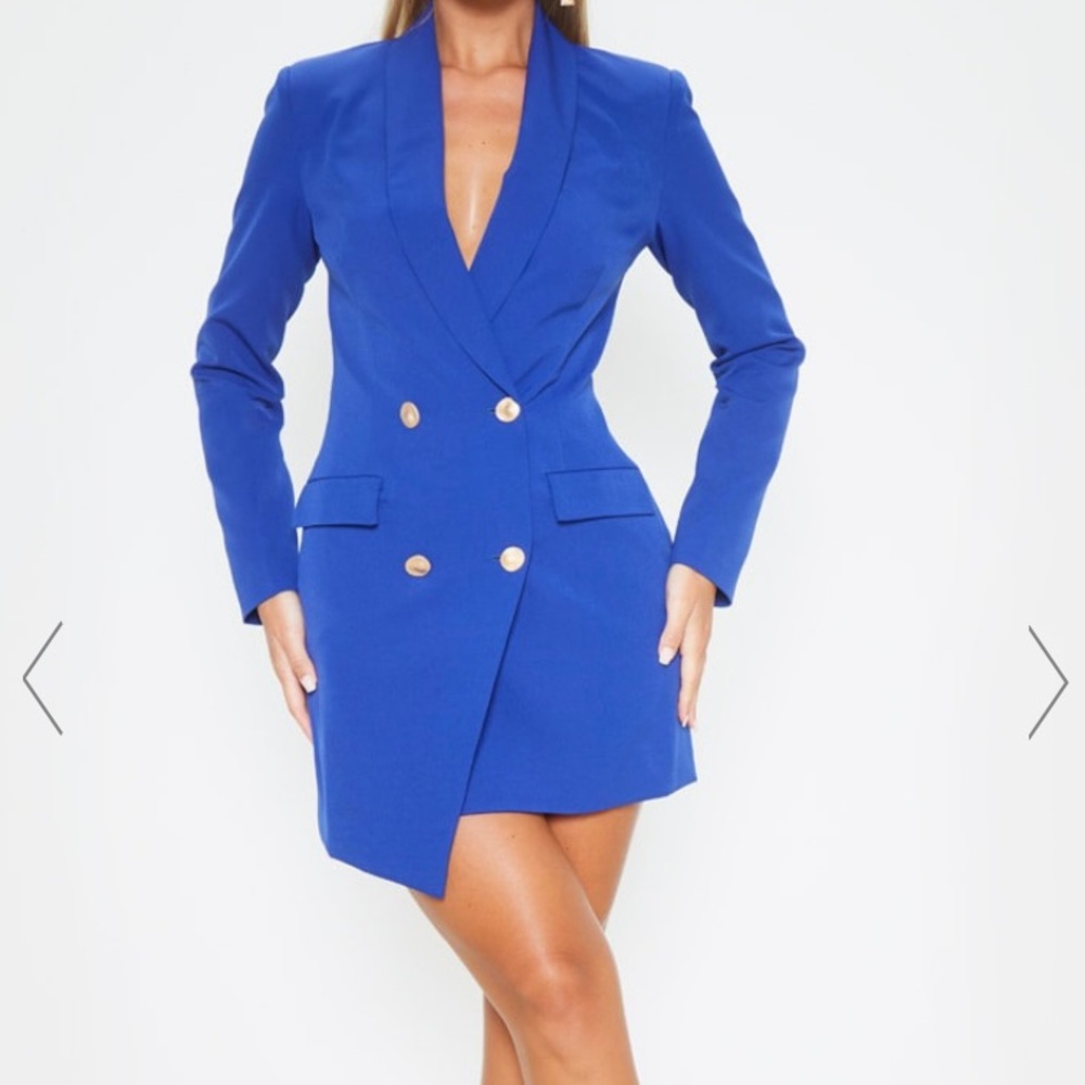 Blue Gold Button Blazer Dress